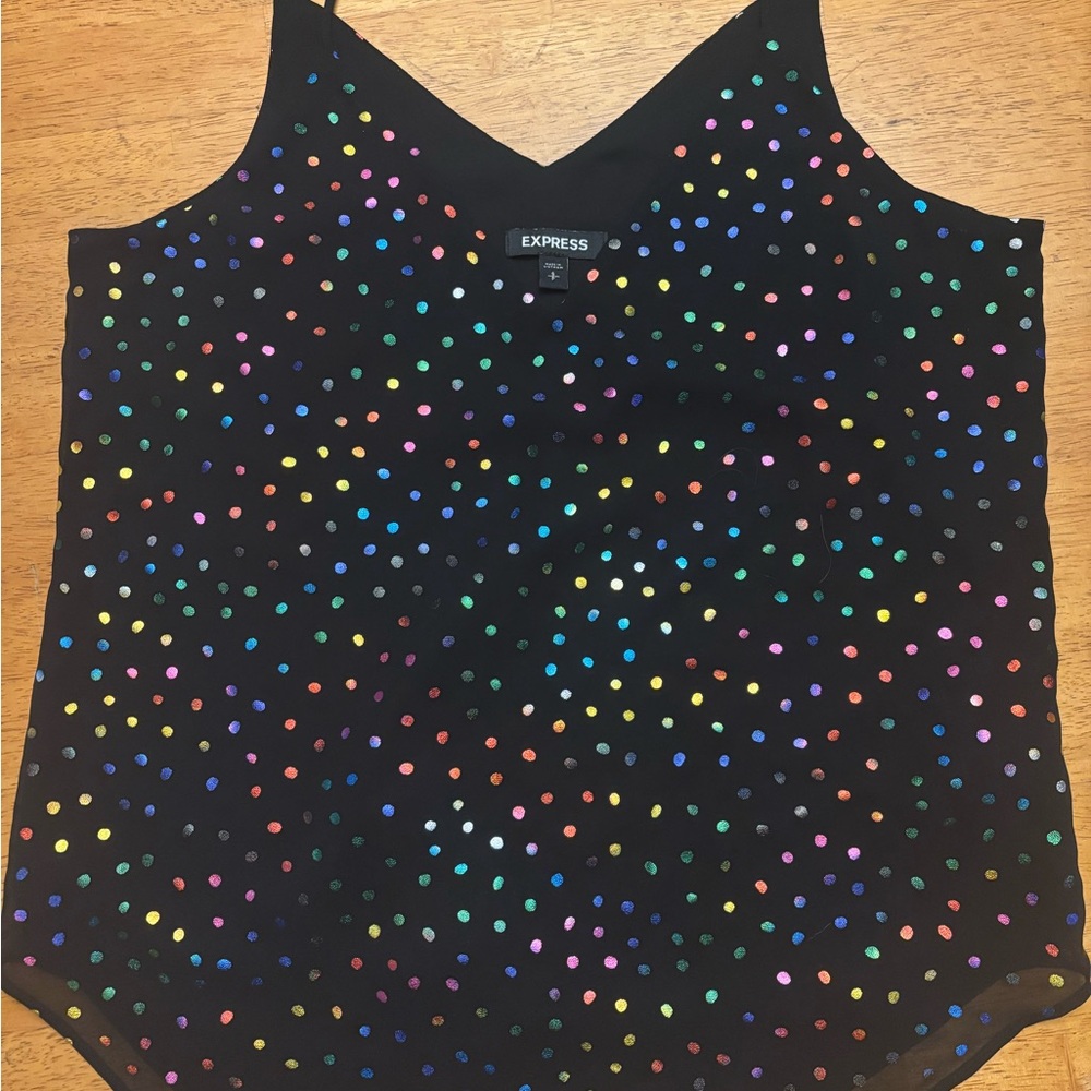 Express Black Top with Multicolored Dots
